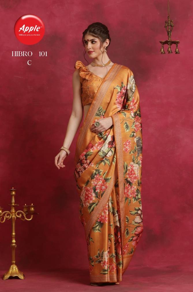 Hibro 101 By Apple Cotton Blend Flower Printed Sarees Wholesale Shop In Surat

